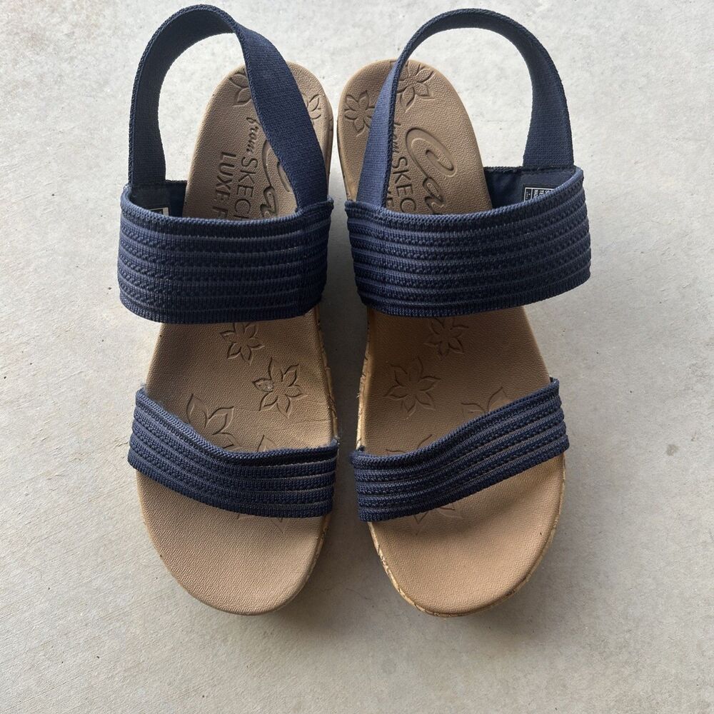 Skechers Cali Beverlee Sheer Luck Navy Blue Wedge Sandals - 9